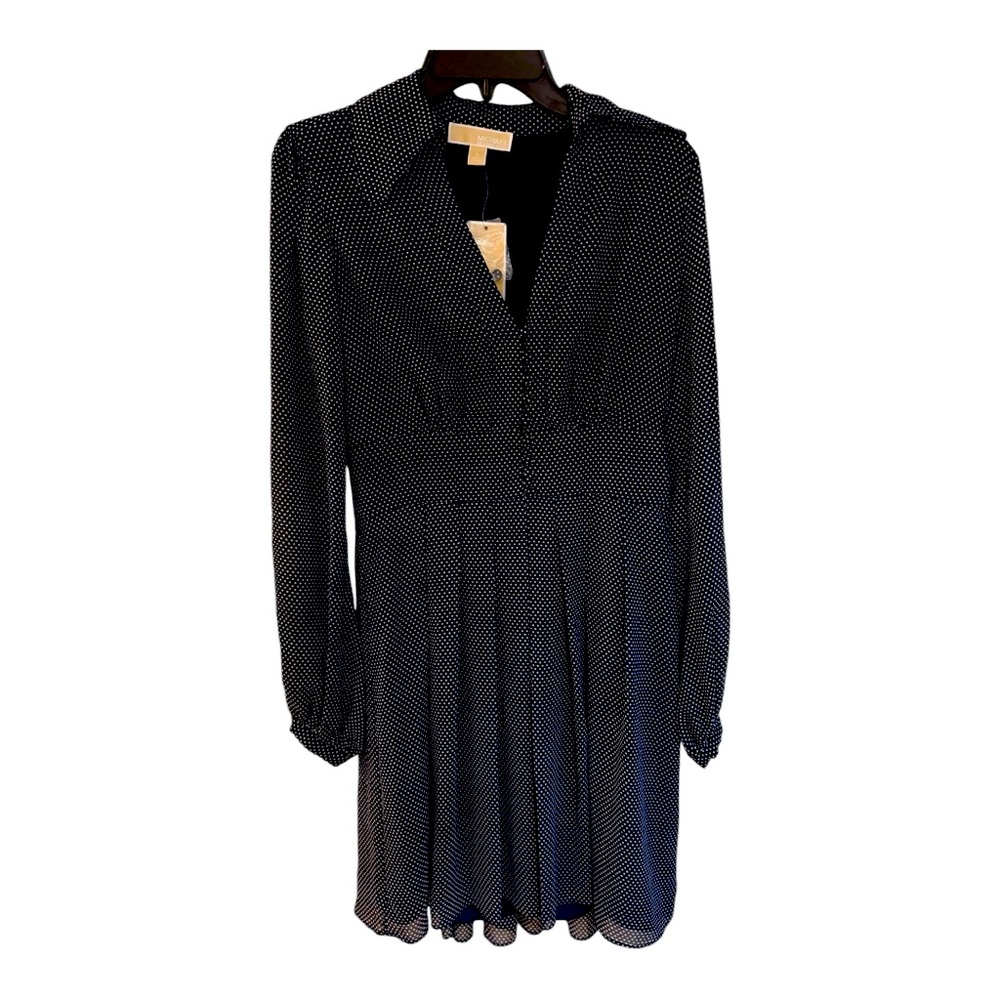 Michael Kors Polka Dot Navy White Flared Dress Size 6 NWT
